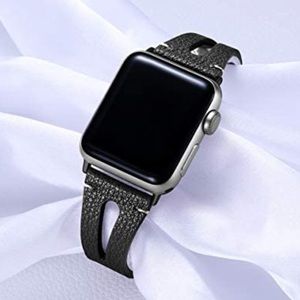 NEW Apple-compatible black leather watch band